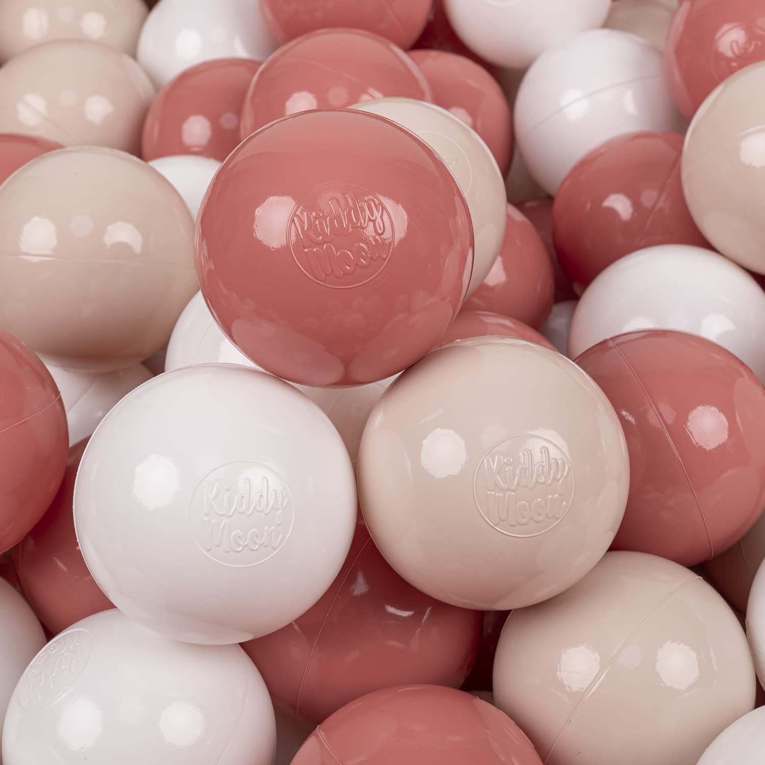 KiddyMoon Soft Plastic Play Balls 50 Balls/7Cm-2.75In Multi-Colour Made In EU, Pastel Beige/Salmon Pink/White