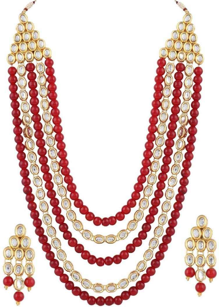 Fashion Latest Stylish 18k Gold Plated Kundan Wedding Necklace Set for Women