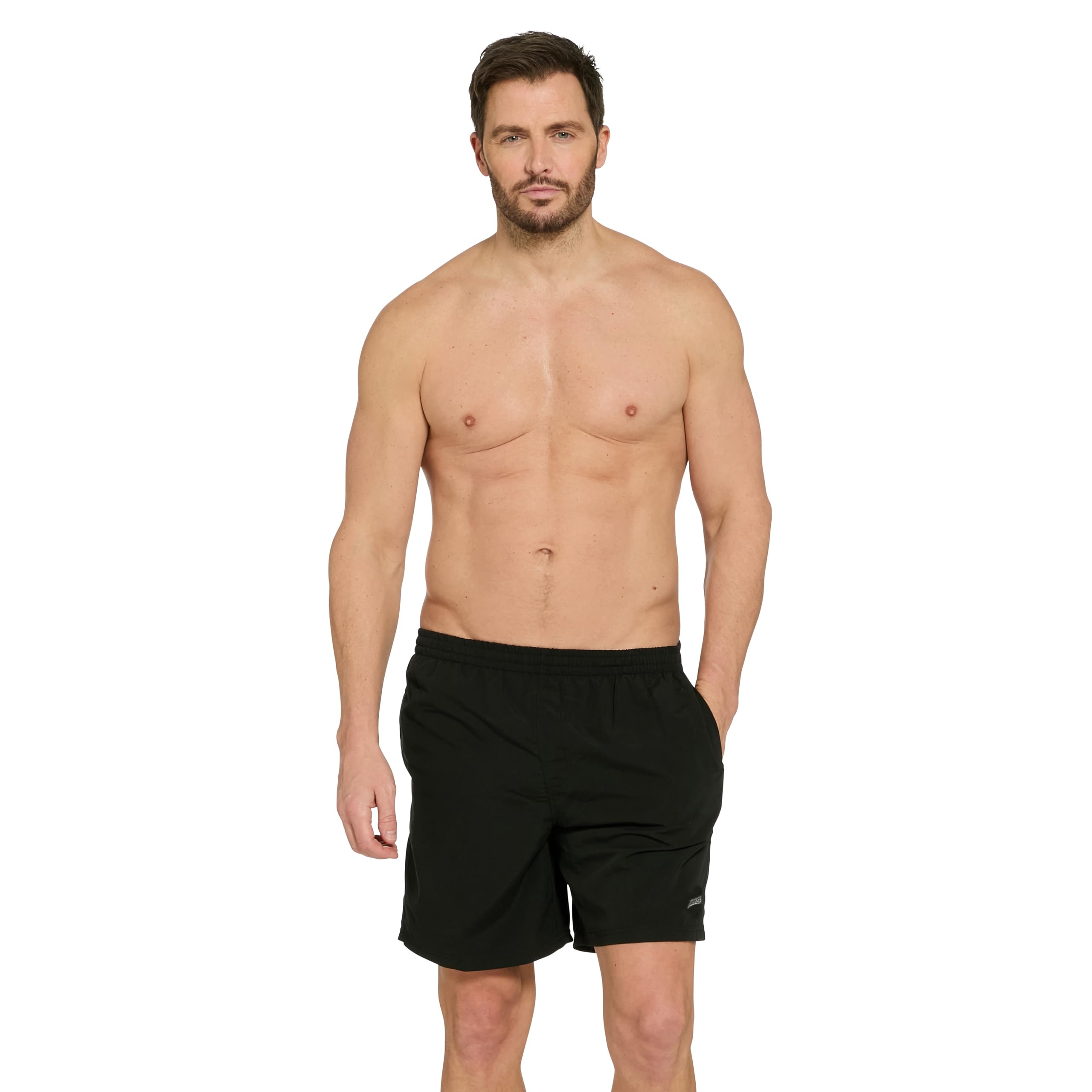 Zoggs Penrith Swimming Shorts Men (Black, Medium) Comfortable, Elasticated Waistband with Draw Cord, Quick Dry, Swim Shorts with 3 Pockets, UV Protection, Summer Swimwear Mens Swimming Trunks