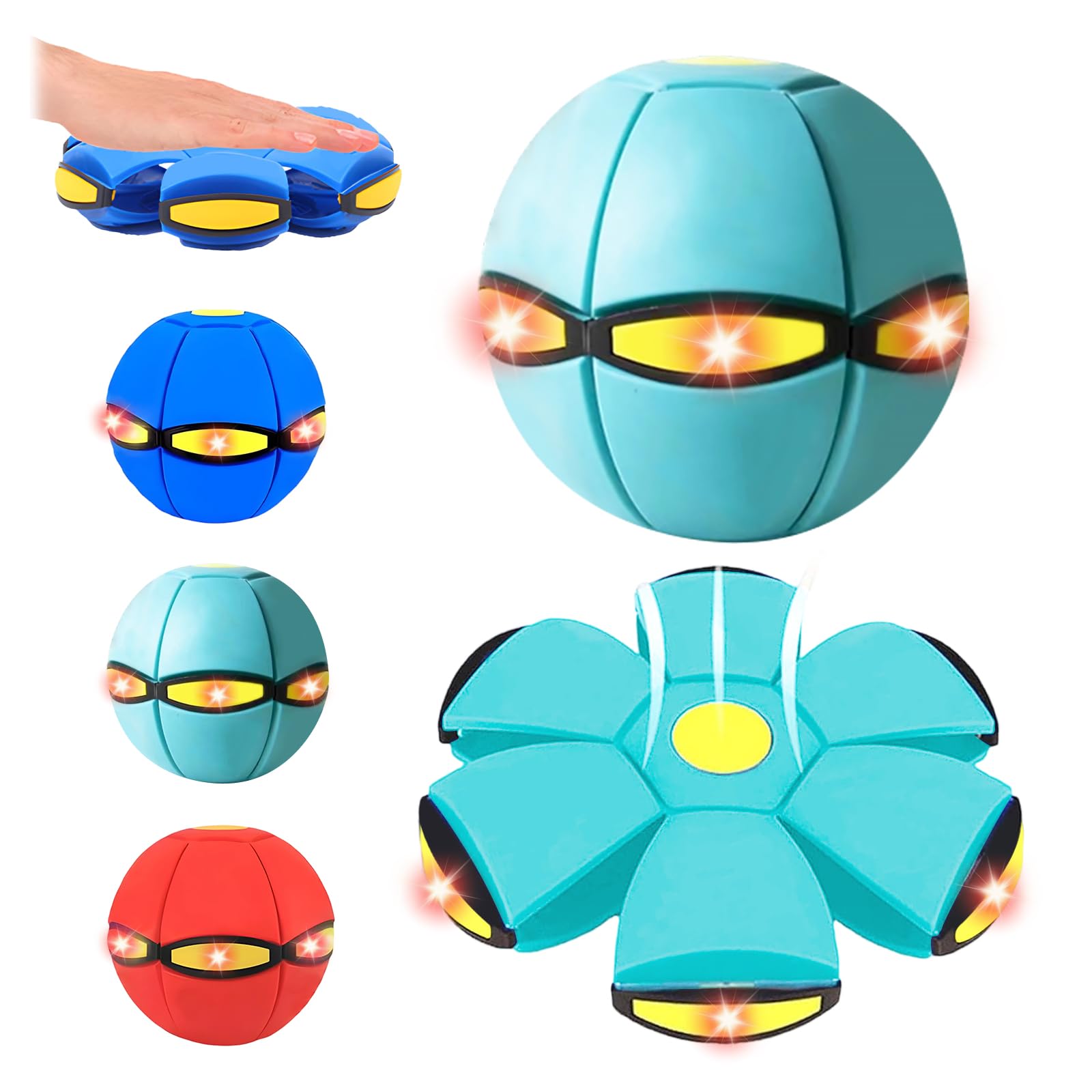 Kenmohuo Magic Bouncing Ball, Bouncy Balls, Magical Flying Saucer with 6 LED Light, Family and Pet Interactive Toys, Safe & Durable Dual Form Freely Switchable for Indoor & Outdoor Use (Macaron Blue)