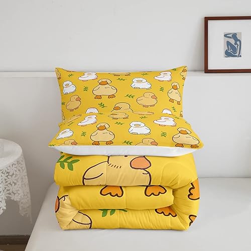 Miniatura 5 de Erosebridal Juego de ropa de cama de pato de dibujos animados para niños y niñas, bonito juego de edredón de pato amarillo, lindo relleno de edredón