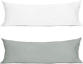 Sunflower Body Pillowcases White + Strom Gray, 100% Cotton 21×54 inches, Soft and Breathable