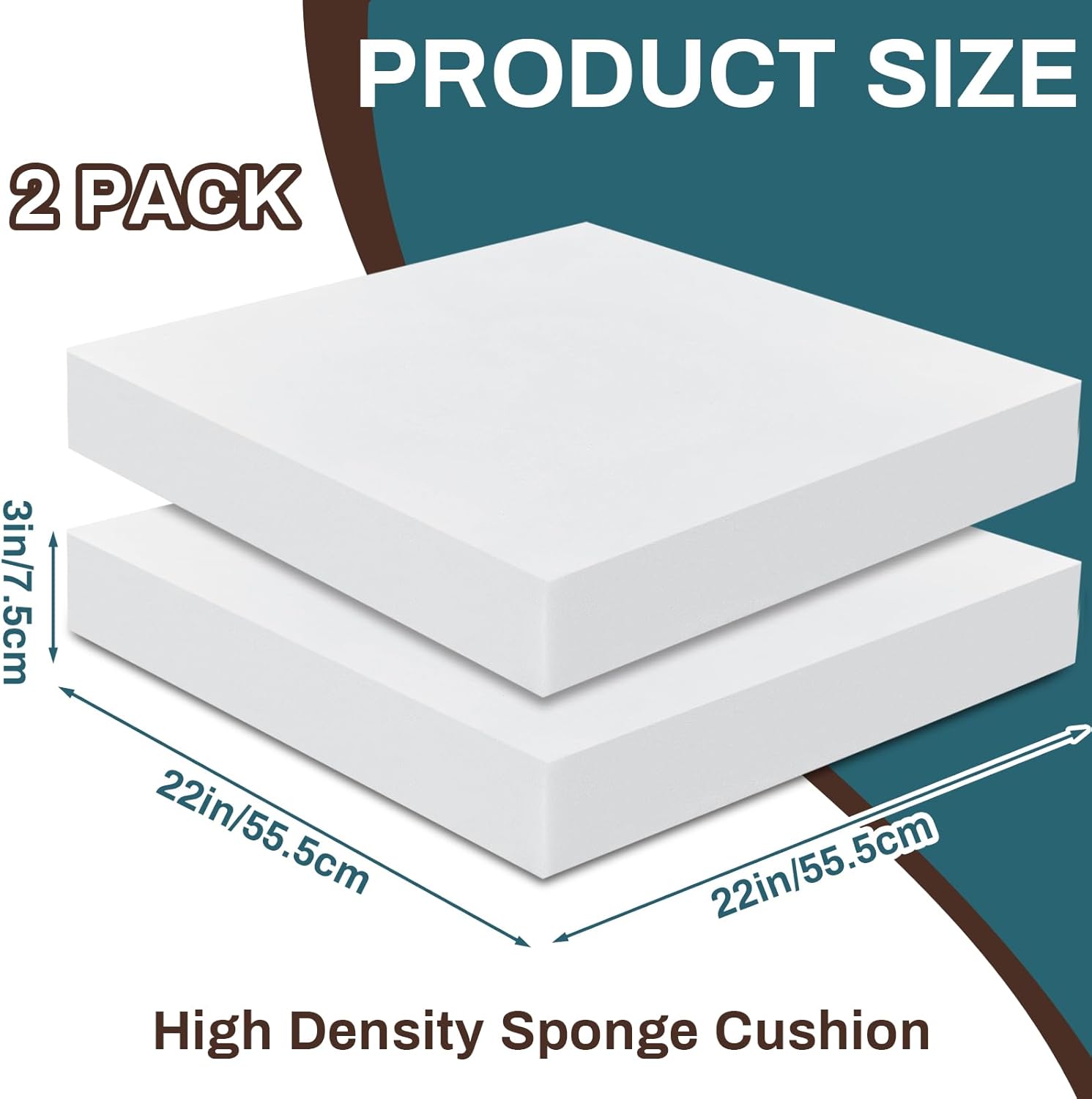 frienda 2 pack 3" x 22" x 22" upholstery high density foam cushion replacement square cut to size foam couch for chair couches padding shipping packing diy cosplay projects(white)