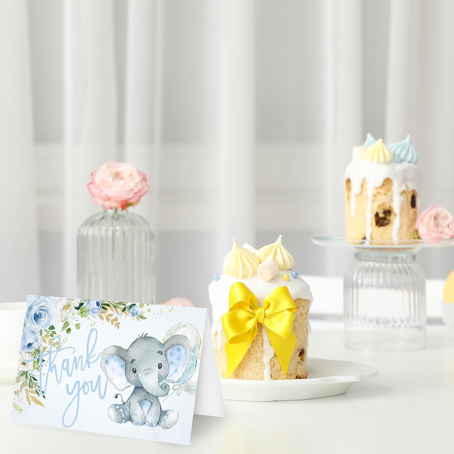 Whaline 24 Pack Baby Shower Thank You Card Blue Elephant Floral Greeting Card with Envelope Sticker Flower Animal Blank Note Card for Party Invitation Supplies, 4 x 6 Inch - Image 5