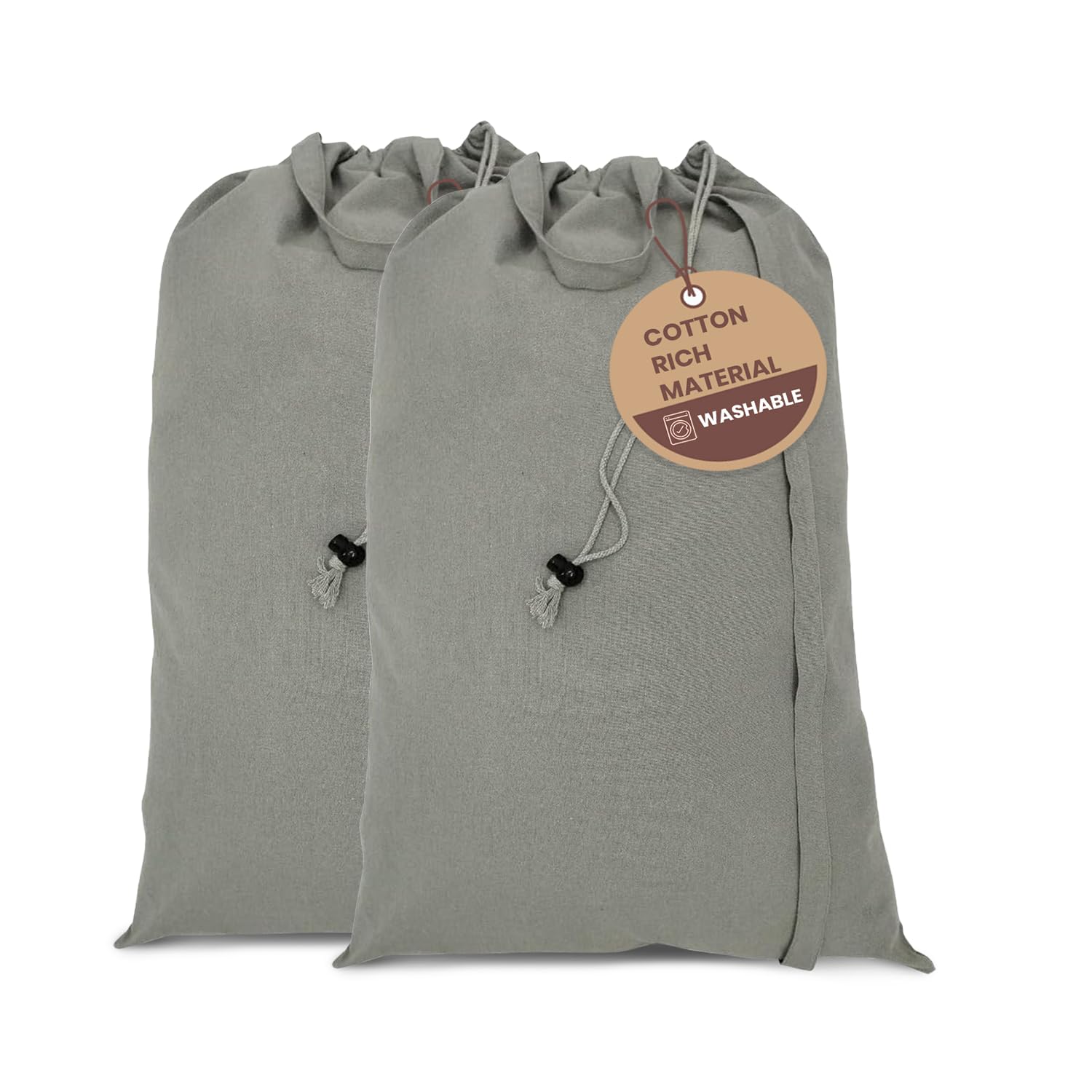LFH Home Cotton Rich Large Laundry Bag with Handle, Heavy Duty Drawstring Closure Washable Laundry Bags, School Travel, Home, Hotel, College Dorm, Organizer Sack, Toys Clothes 28x40 (Pack 2)-Grey