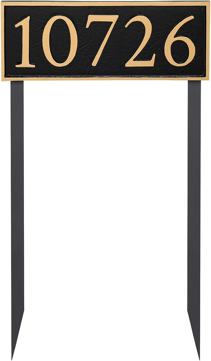 Powder Coated Rectangle Economy Series Address Plaque with Lawn Stakes, Serif Font, Holds up to 5 Characters