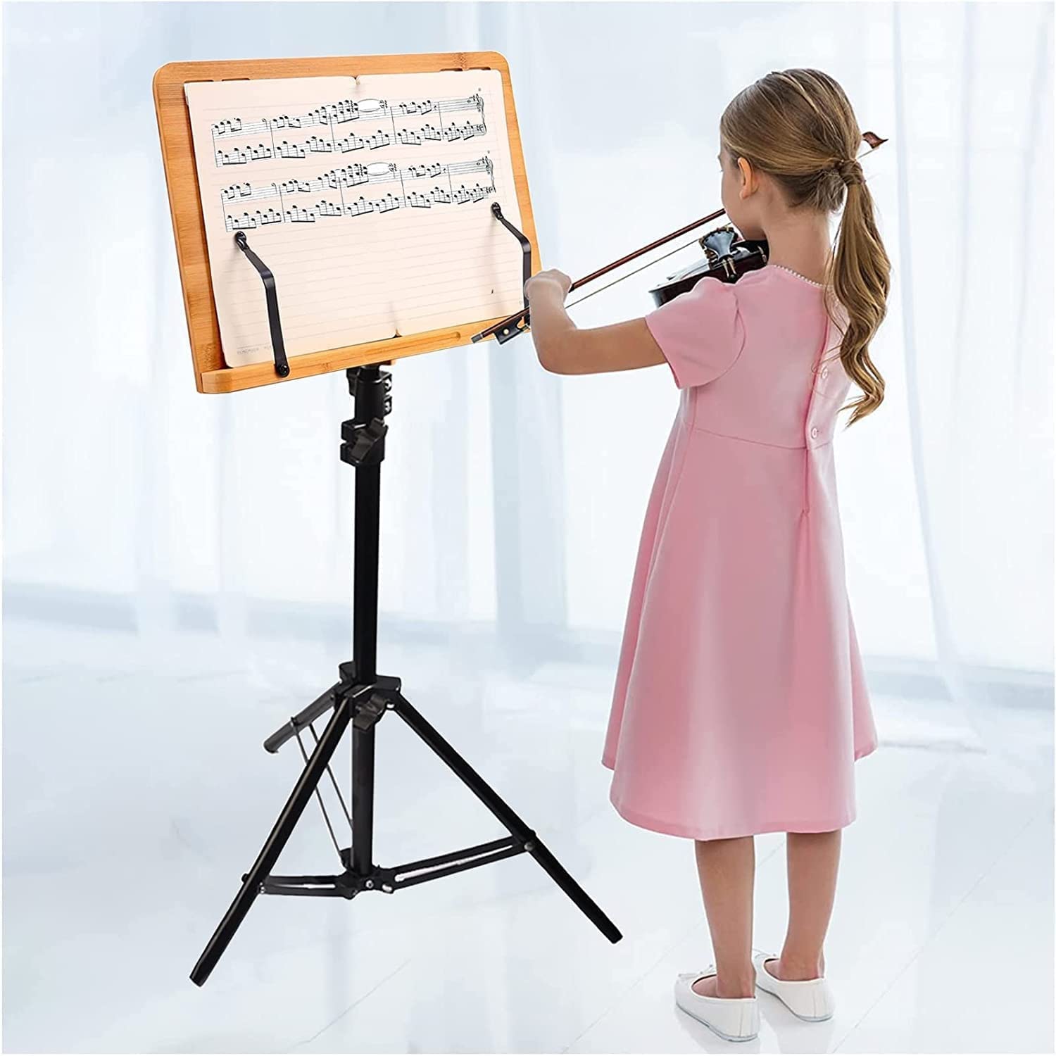 Pupitre portable en bois réglable en hauteur de 71,1 à 180,3 cm, support pliable pour partitions de musiciens au sol, style 1, idéal pour une utilisation à la maison et sur scène