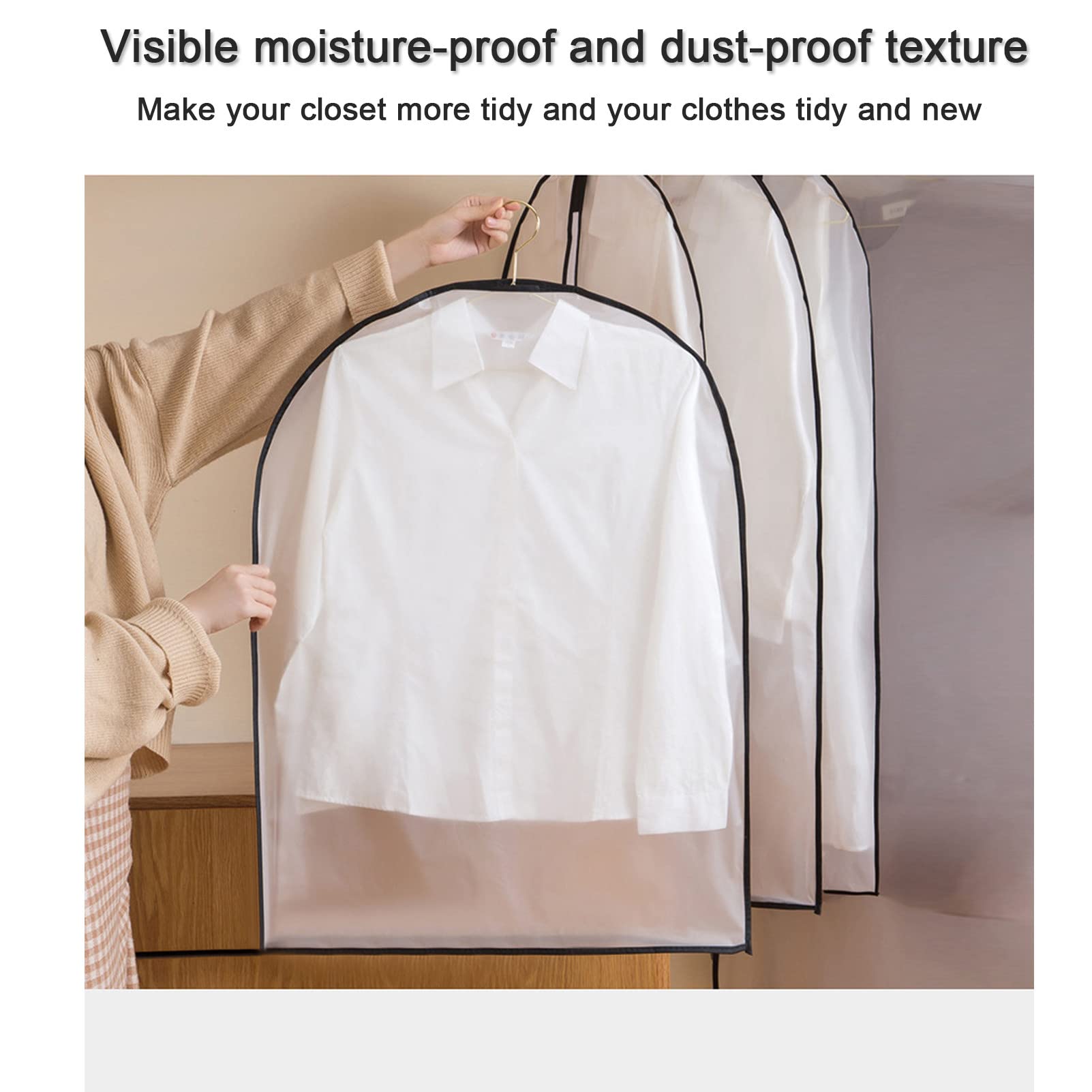 Fundas para prendas, fundas para ropa, bolsa para abrigos con cremallera, funda a vestido translúcida de PEVA, protector de traje impermeable y transpirable, blanco-60x140cm (blanco 60x80cm)
