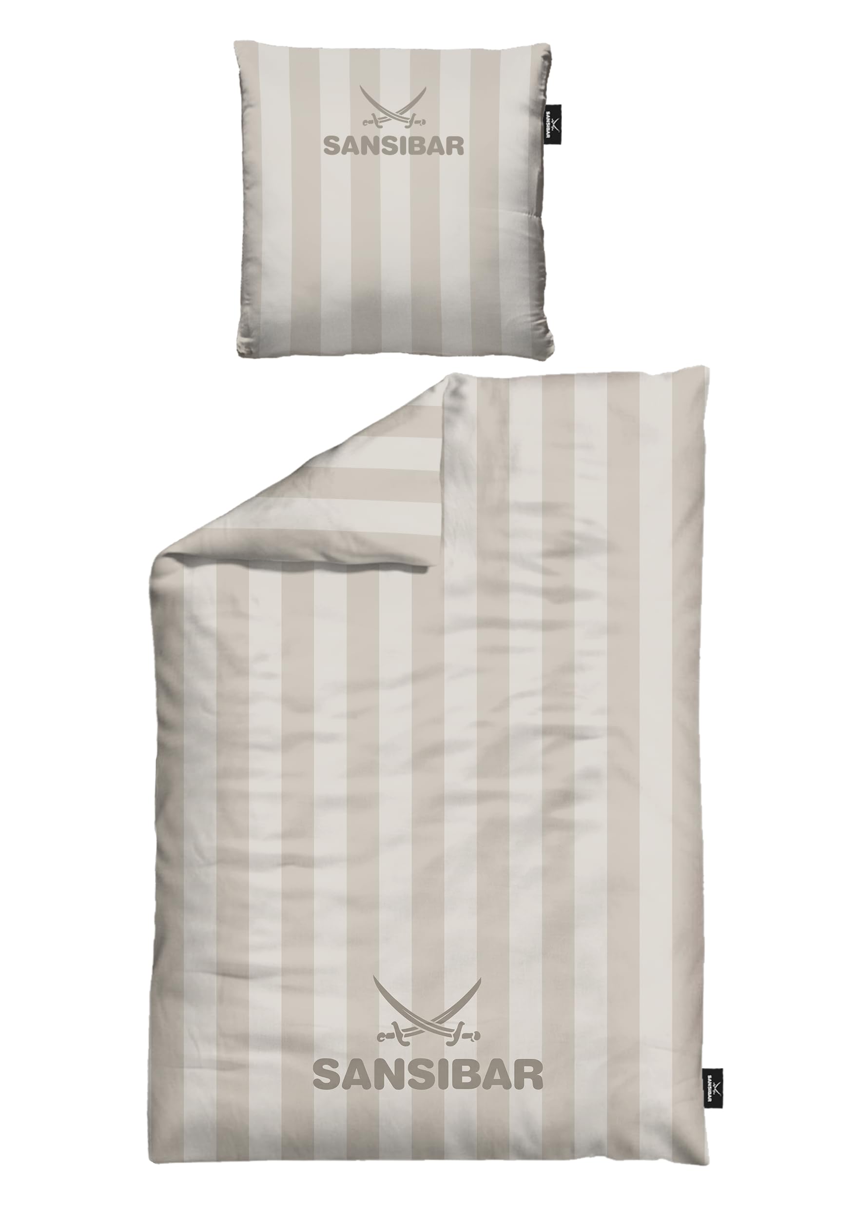 Sansibar Bettwäsche Set Modern Stripe, 100% Baumwolle, Streifen Design mit Schatteneffekt, Hautfreundlich & Pflegeleichz (Taupe, ca. 80x80 / 135x200 cm)