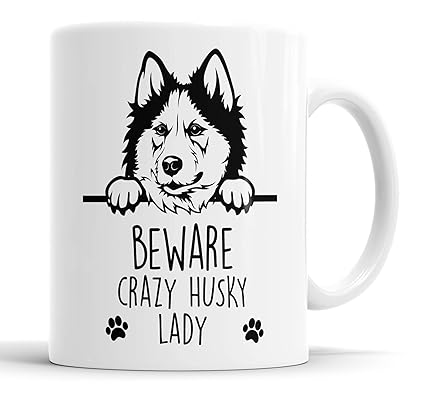 Husky Beware Crazy Husky Lady Mug Pet Present Husky Dog Mum Dad Friend Joke Funny Gift Cup Birthday Christmas, Ceramic Mug