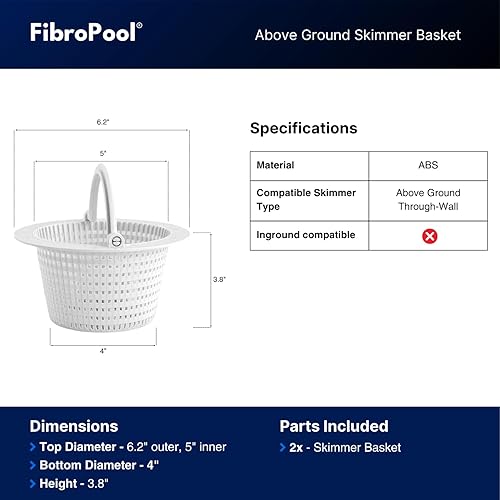 Miniatura 2 de FibroPool Cesta de desnatador para piscina sobre el suelo con asa (paquete de 2) colador de repuesto para hojas y escombros - No compatible con