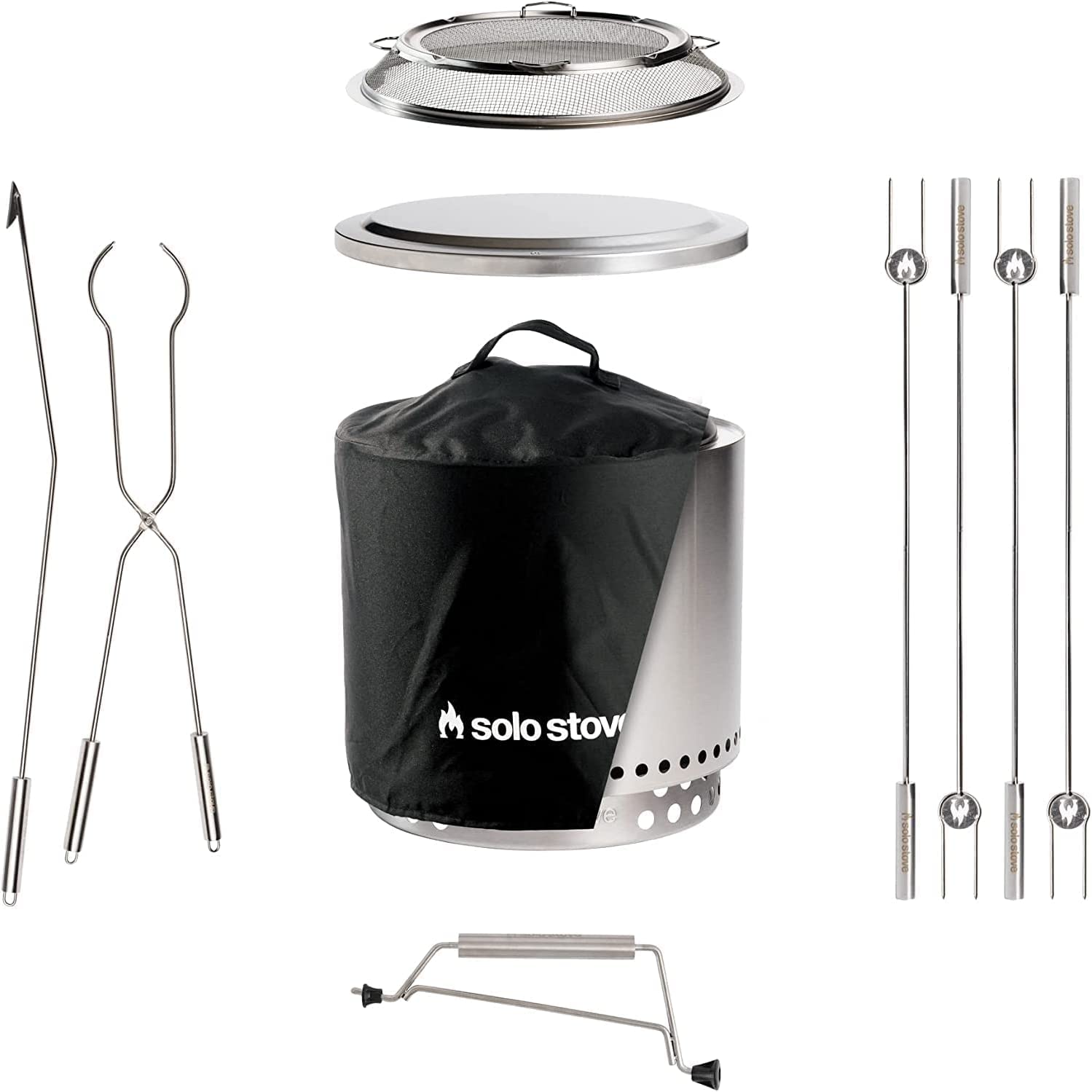 Amazon.com : Solo Stove Ranger Ultimate Bundle 2.0 | Incl. Smokeless Fire  Pit, Stand, Shelter, Shield, Lid, Handle, Sticksu0026Tools, Portable Camping  Accessories, Wood Burning, Stainless Steel, H: 15.25in, Dia: 15in : Patio,
