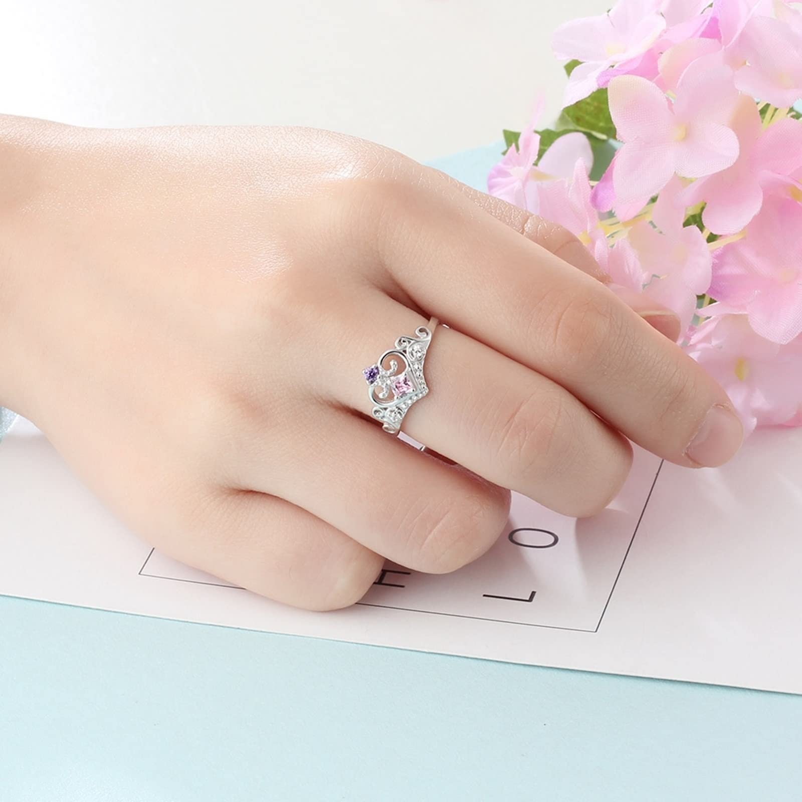 AmDxD Anillo de plata 925 para mujer, acero inoxidable, alianza para hombre, 0 0 cuadrados, corazón, W51.5 & M64, plata 925 Acero inoxidable, circonita cúbica