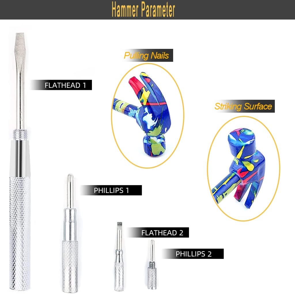 6 in 1 Multitool Hammer, All In One Screwdriver Tools Set Anti-Slip Grip Handle Print Floral Hammer Screwdriver Tool Set Best Gift (Blue)