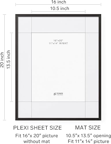 Miniatura 2 de Marcos de 16 x 20 pulgadas con paspartú de 11 x 14 pulgadas, juego de 2 portarretratos grandes, acabado de madera maciza color negro grisáceo y