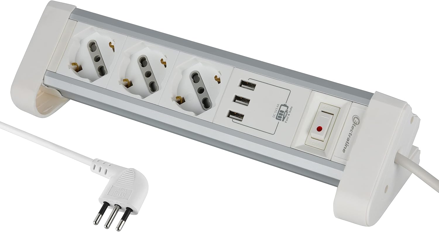 Electraline Multipresa 4 Prese + 3 USB - Per Scrivania Con Protezione Sovratensioni - Foto 8