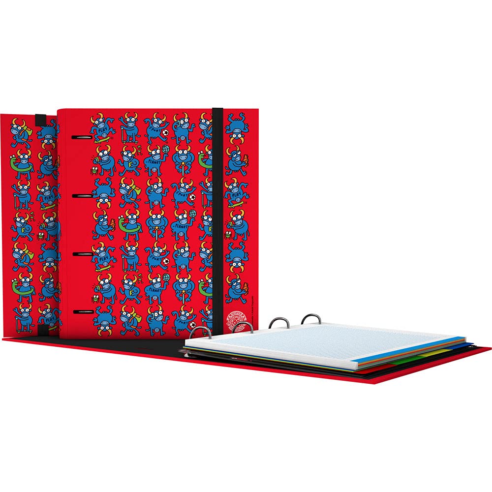 Grafoplás 88102632. 4 Die Cut Ring Binder, A4, Refill 100 Sheets 5x5, Dividers, Transparent Envelope, Curved Spine, Carpebook, Katuki Saguyaki Collection, Bull