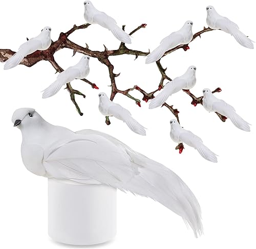 Taiyin 30 palomas blancas artificiales para decoración de árbol de Navidad, figuras de palomas artificiales de 5.3 pulgadas de largo, pájaros