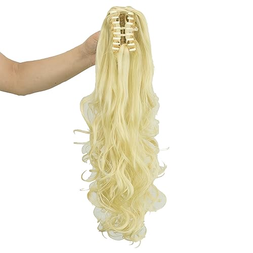 Miniatura 10 de IMISSU Extensiones de cabello grueso y rizado con pinza de mandíbula para coleta, extensiones de cola de caballo con clip, 24 pulgadas (gris oscuro)