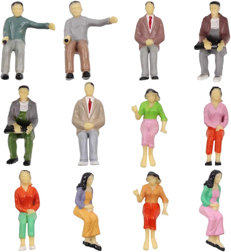 P25S 12pcs All Seated 1:25 Painted Passengers Figures G Scale Person for Model Railway Trains