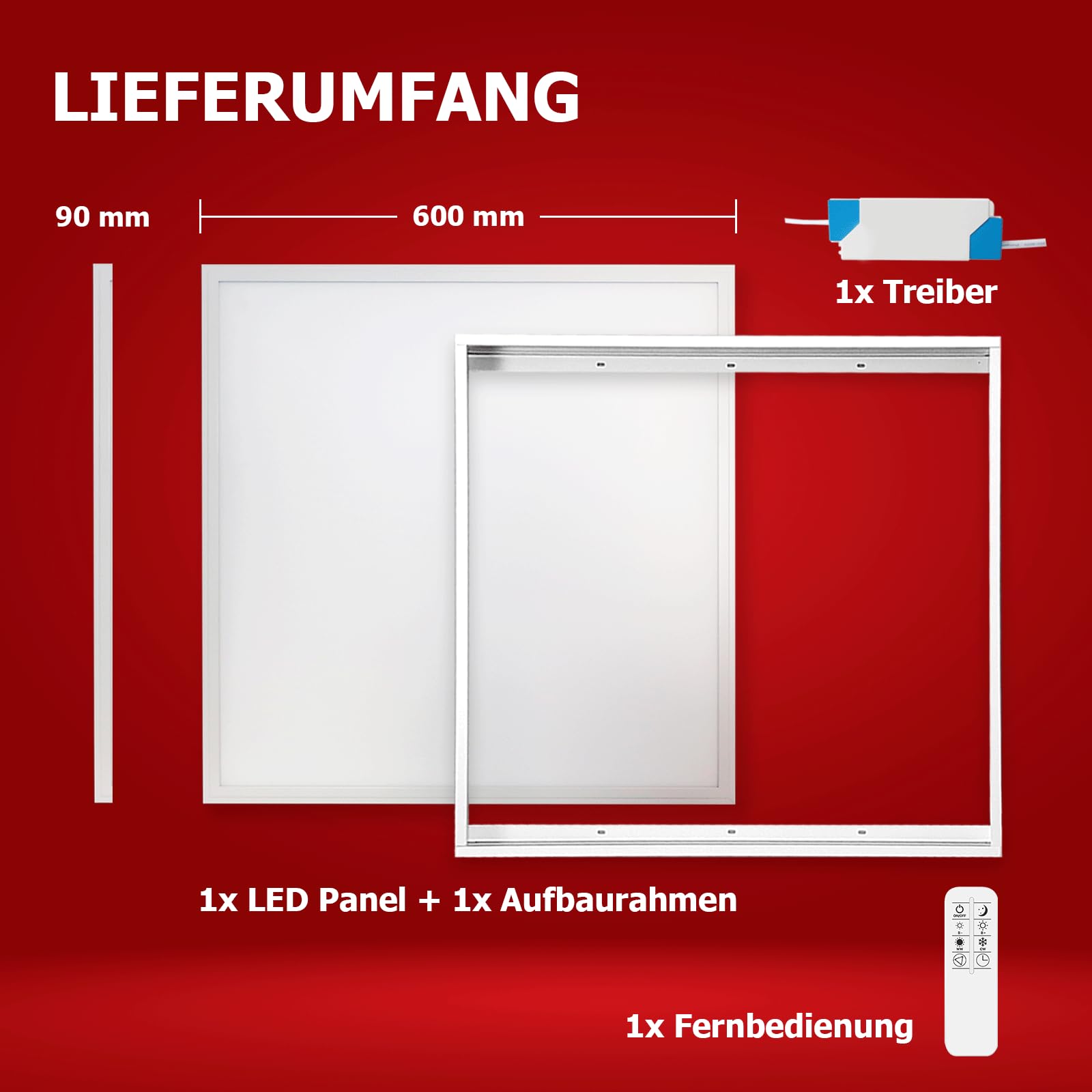 LED Panel 60x60 3000K-4000K-6000K 3CCT 40W | dimmbar Fernbedienung 2.4G Aufbaurahmen Alu weiß Deckenleuchte Netzteil PLs3.0