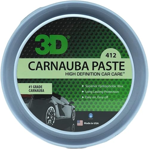 3D Cera de pasta de carnauba – Cera de coche de brillo profundo – Propiedades hidrofóbicas – Concentración pesada para un brillo más duradero –