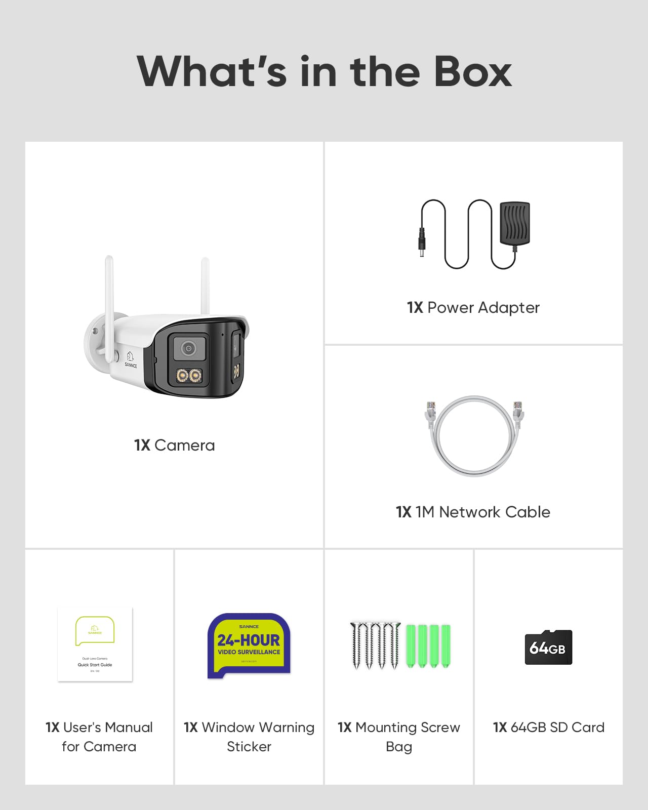 SANNCE 4MP Cámara Vigilancia WiFi Exterior & Interior con Doble Lente, 64GB microSD, WiFi 6, Visión Nocturna Color, Audio Bidireccional, Alarma Personas, Zoom Digital 10X, IP66, Grabación 24/7