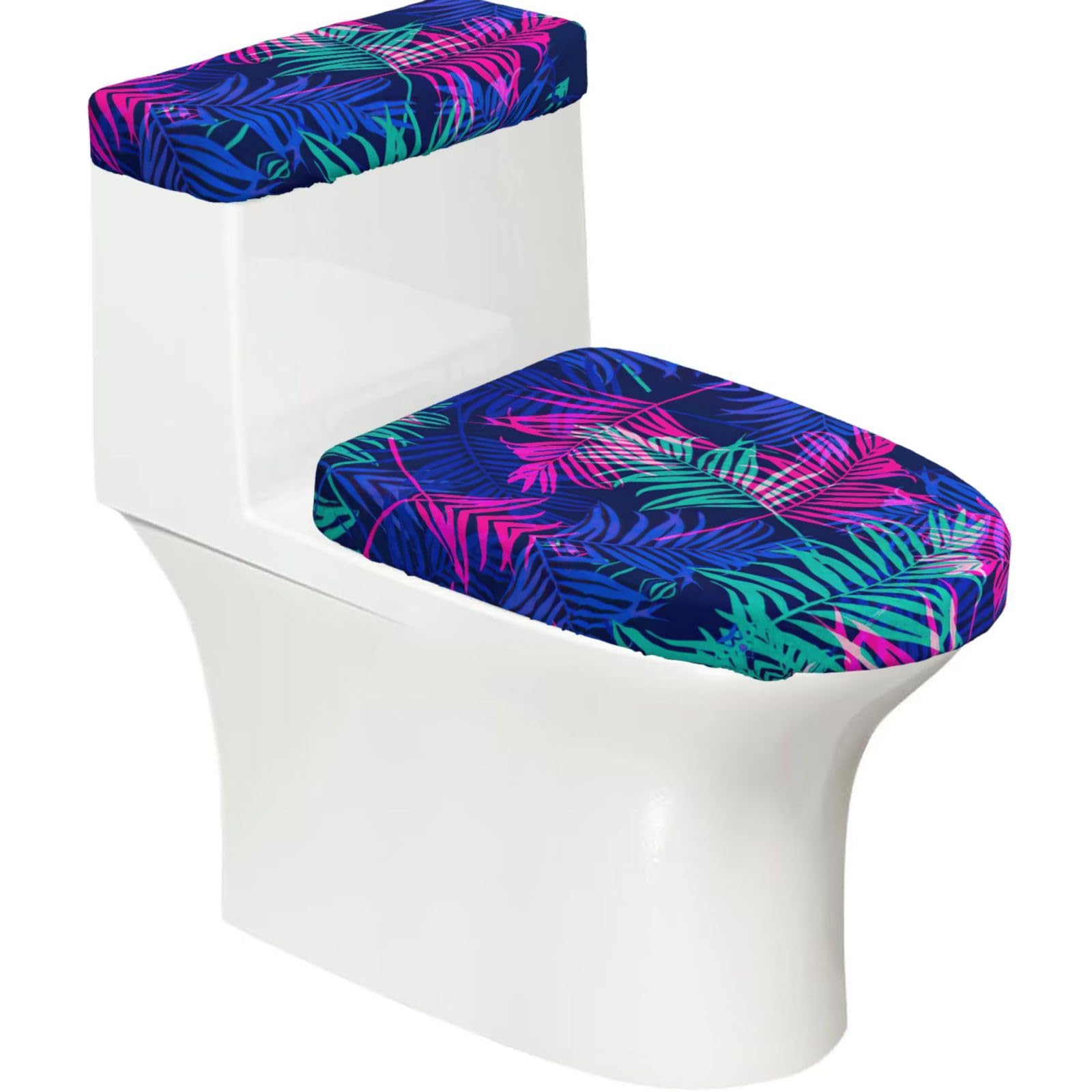 Colorful Leaves Print Bathroom Decor Toilet Lid Cover And Tank Covers, Restroom Accessories Fits Most Round