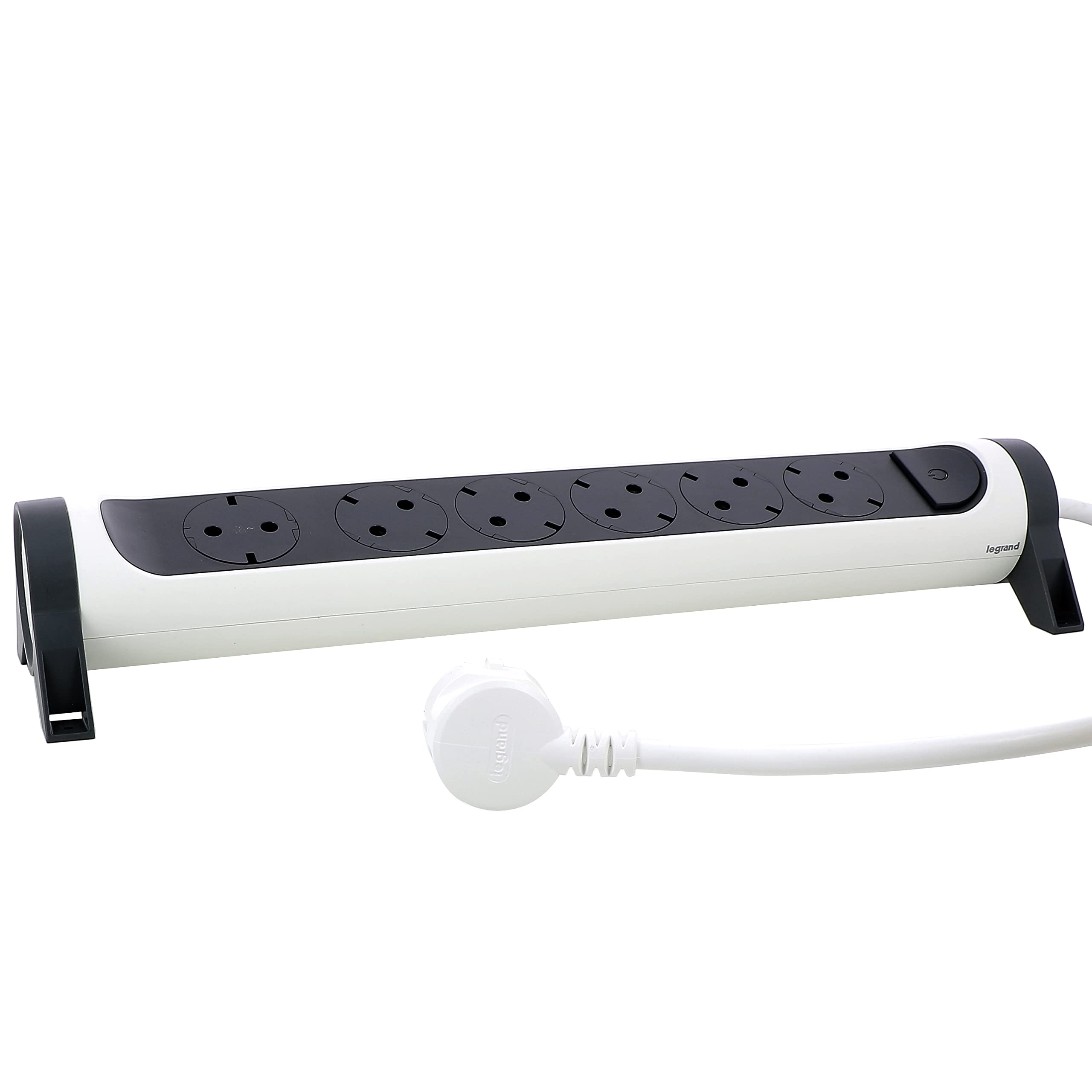 LEGRAND 6-fach Drehbare Steckdosenleiste – Wand- oder Tischmontage, LED-Schalter, 1,5 m Kabel, Ultraweiß/Dunkelgrau