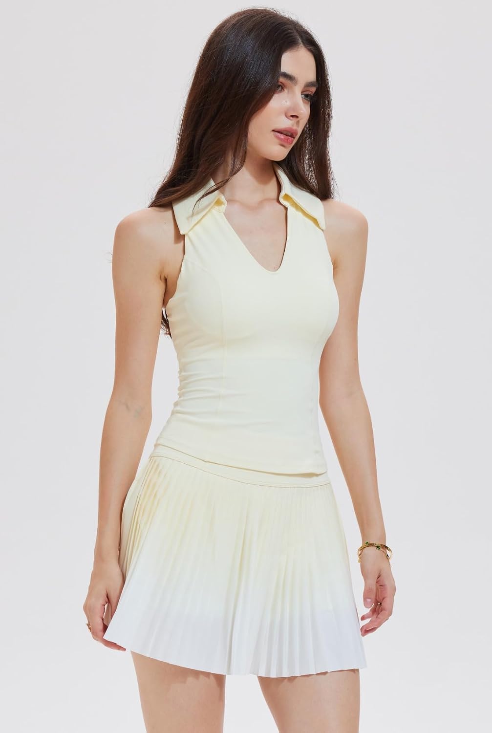 AFZ Women Pleated Tennis Skirt Set Two Piece Polo Golf Outfits Athletic Dress with Shorts