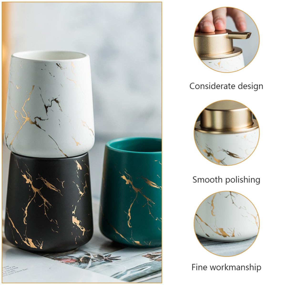 Set Accessori Bagno Ceramica Bianco Due Tazze, Flacone e Vassoio | Organizer Multiuso, Stile Semplice Classico, per Lavaggio e Igiene Quotidiana