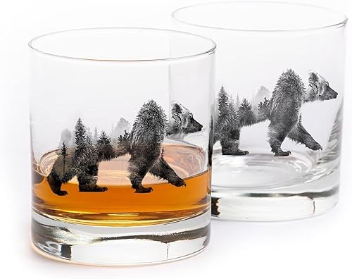 Black Lantern Juego de vasos de whisky con temática de naturaleza y animales, vasos de base pesada prémium de 11 onzas, regalo perfecto para