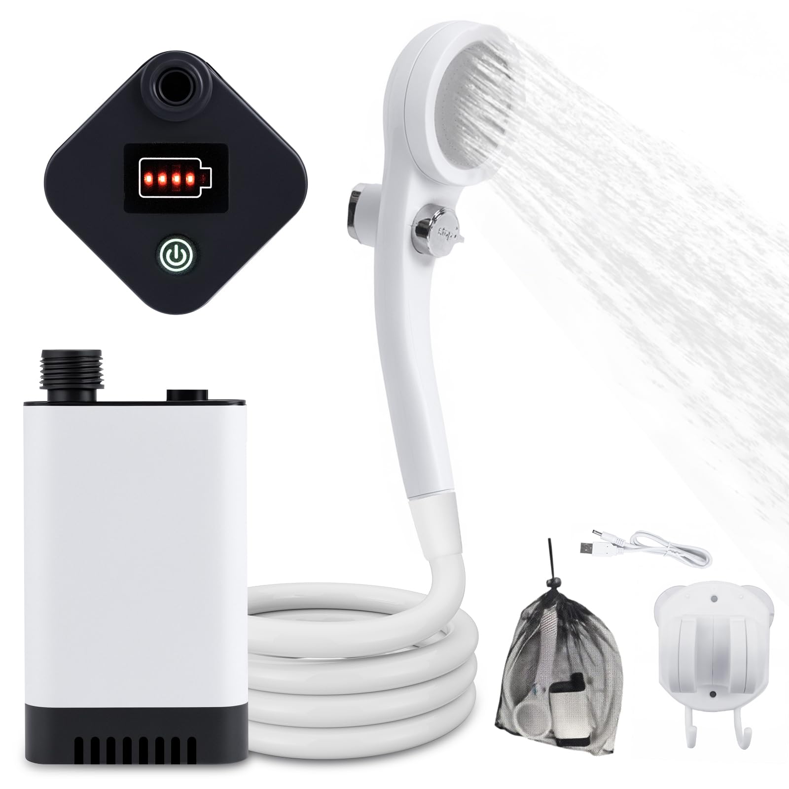 Tragbare Elektrische Dusche Camping Mit 3 Ebenen Wasserdurchfluss-Einstellpumpe Outdoor Wireless 59 Fu Schlauchwinkel 87155974