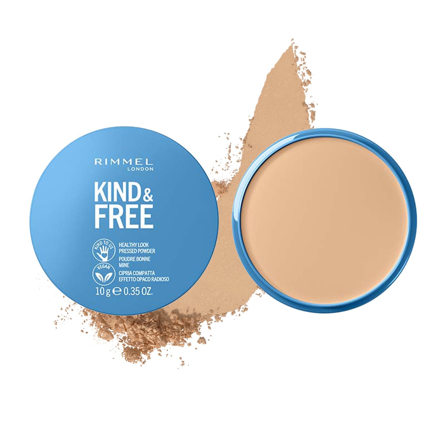 Rimmel KIND & FREE Pressed Powder - Talc-Free Powder Foundation - With Aloe Vera & Tapioca - Cruelty-Free & Vegan - 10g - 35oz, shade 10 Fair