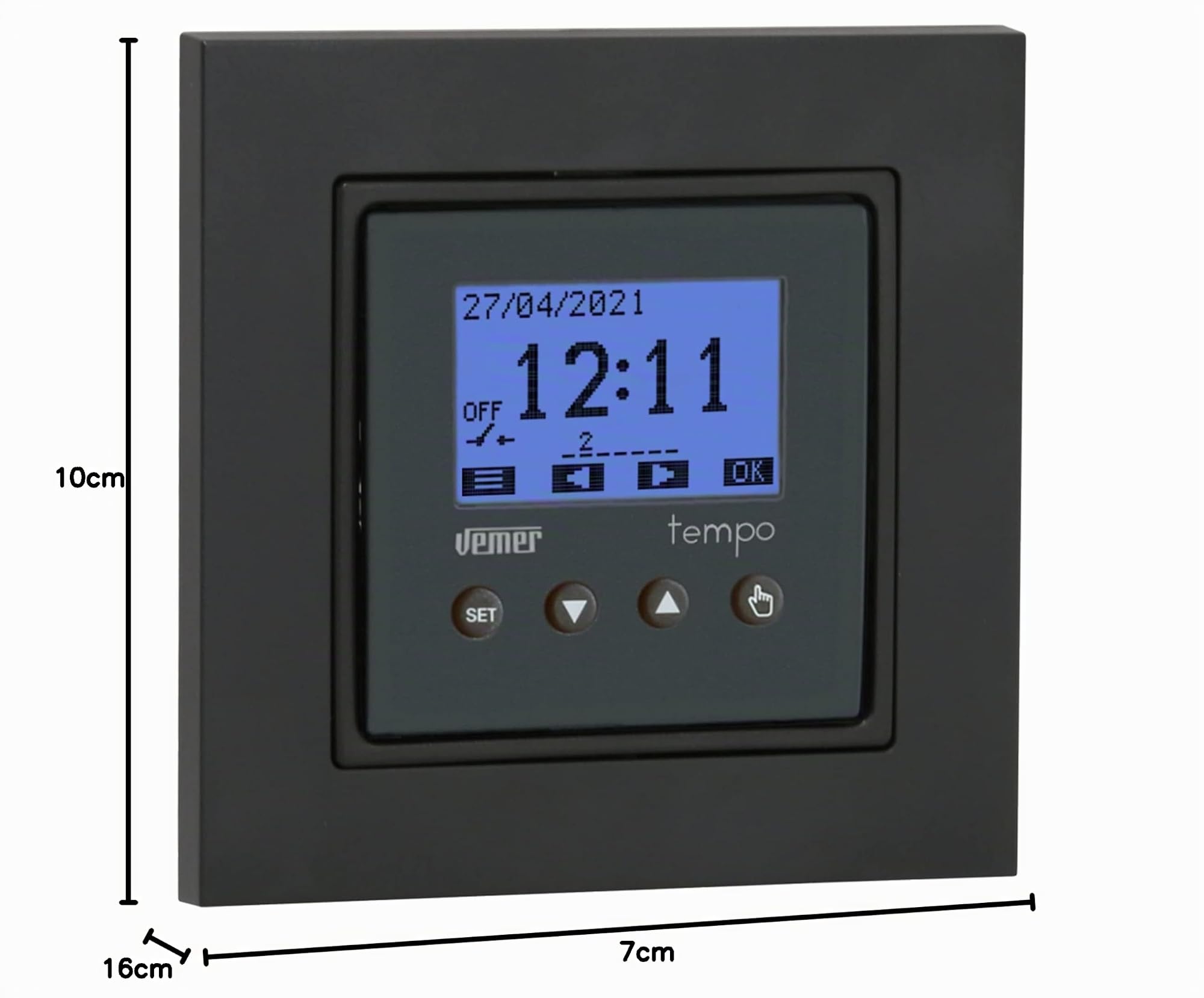 VEMER Tempo-INT VE787501 - Interruptor Digital para programación horaria o astronómica, Temporizador Ideal para persianas, Luces, verjas, instalación en Caja empotrada Redonda, Blanco y Gris