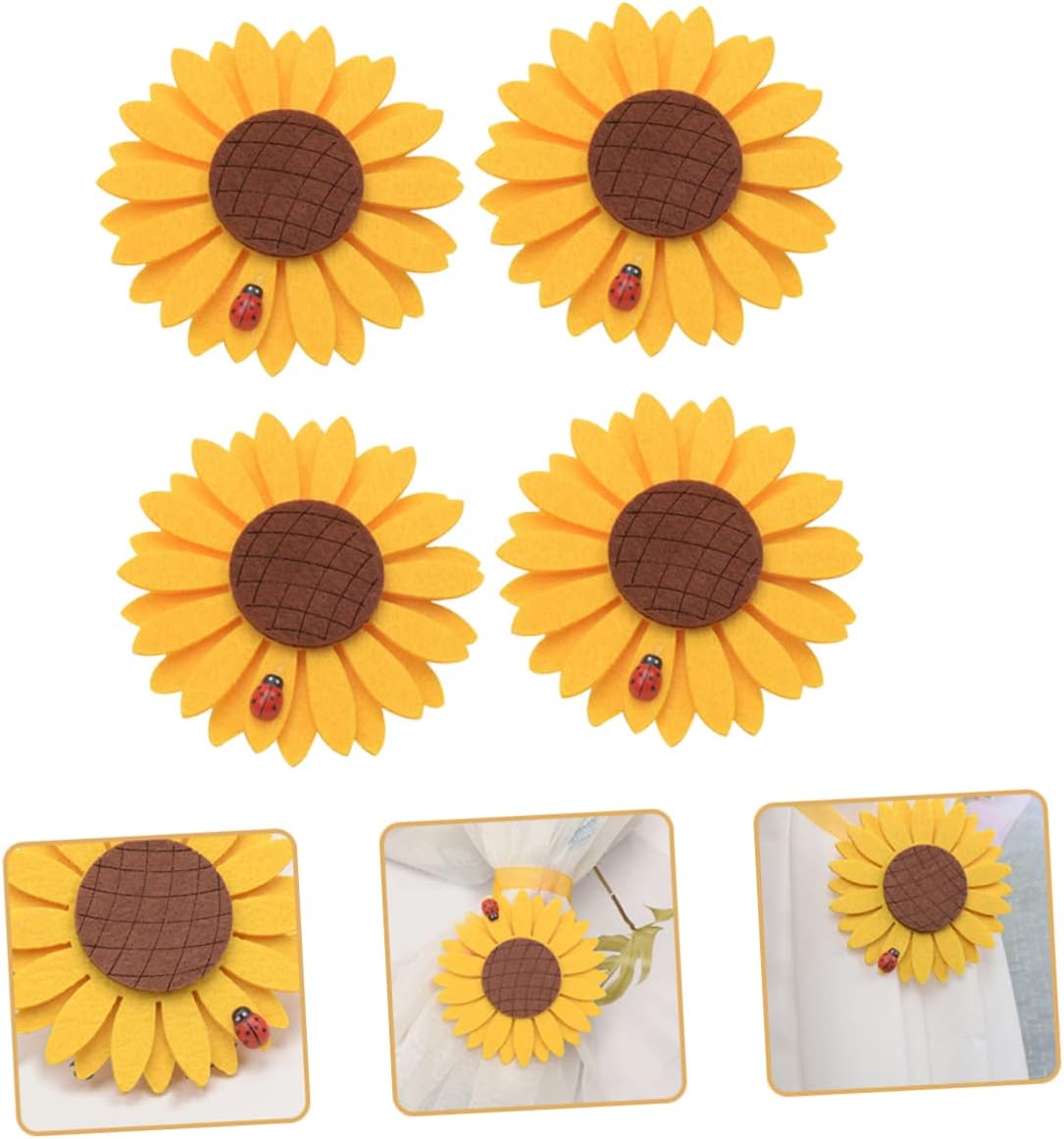 4pcs Sunflower Curtain Tiebacks Clip Decorative Binding Buckles for Drapery Elegant Floral Curtain Holdbacks for Window Treatment