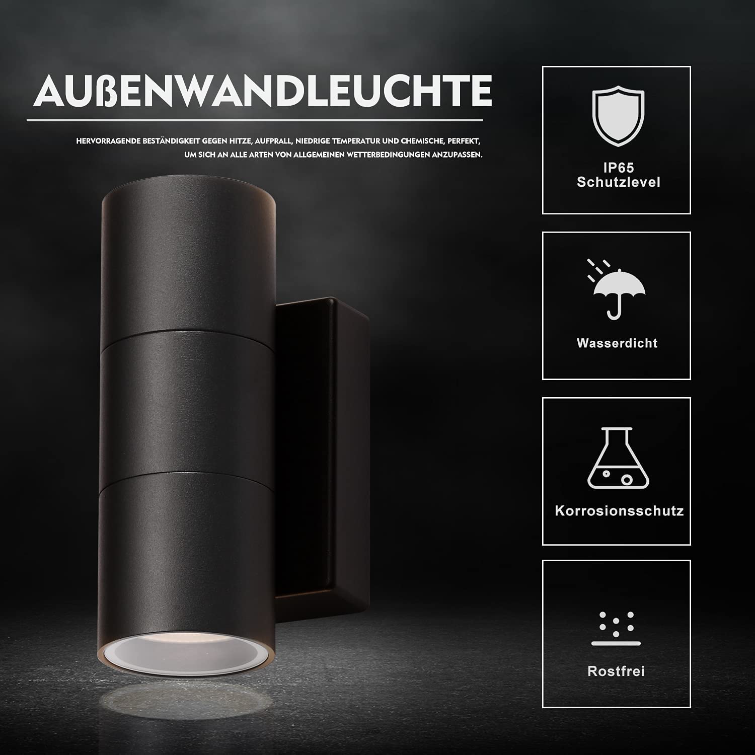LED Wandleuchte Wandlampe aussen 2 Stück, IP65 Modern Außenleuchte Außenlampe Wand, Up Down GU10 Aussenleuchte Aussenbeleuchtung Ausenbeleutung für Balkon Haus Treppenhaus Hauswand, Schwarz