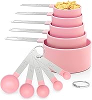 DJXRQY 10-Piece Stackable Measuring Cups & Spoons Set, Stainless Steel Handles, Pink - Precise Kitchen Tools for Baking & Cooking