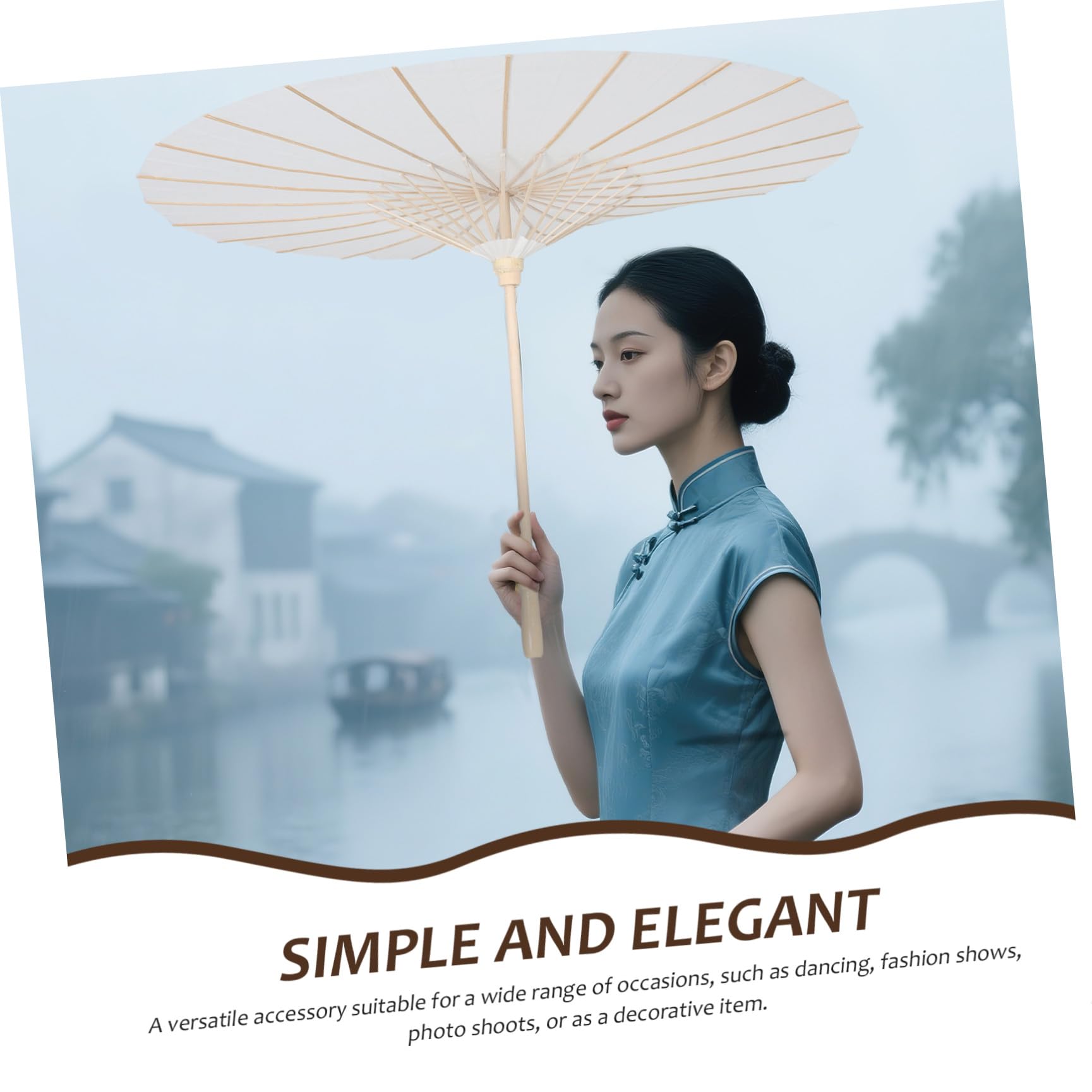 4 Stück Weiße Geölte Papierschirme im Chinesischen Stil 84cm mit Holzgriff für Hochzeit Brautparty und Selbstgemacht Bastelarbeiten als Dekorative Sonnenschirme