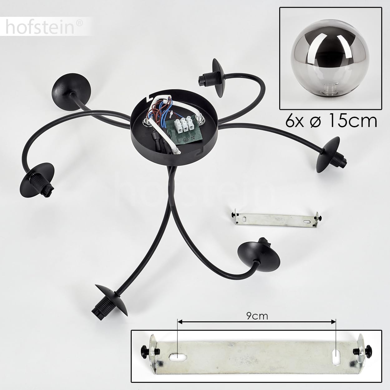 HOFSTEIN Plafoniera Chehalis 5 Luci – Lampada Da Soffitto In Metallo Nero E Vetro Fumé – Design Retrò Moderno – Attacchi G9 – Diametro 12 Cm