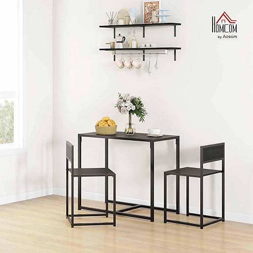 Miniatura 2 de HOMCOM Juego de mesa de comedor industrial de 3 piezas para 2, mesa de cocina y sillas, juegos de comedor para espacios pequeños, color negro