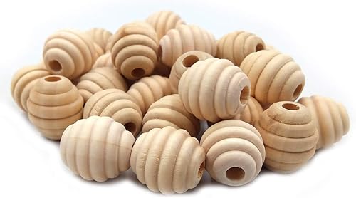 Miniatura 4 de 30 piezas de 0.787 in de madera sin terminar roscado espaciador de madera suelta panal redondo cuentas de colmena cuentas de colmena accesorios de