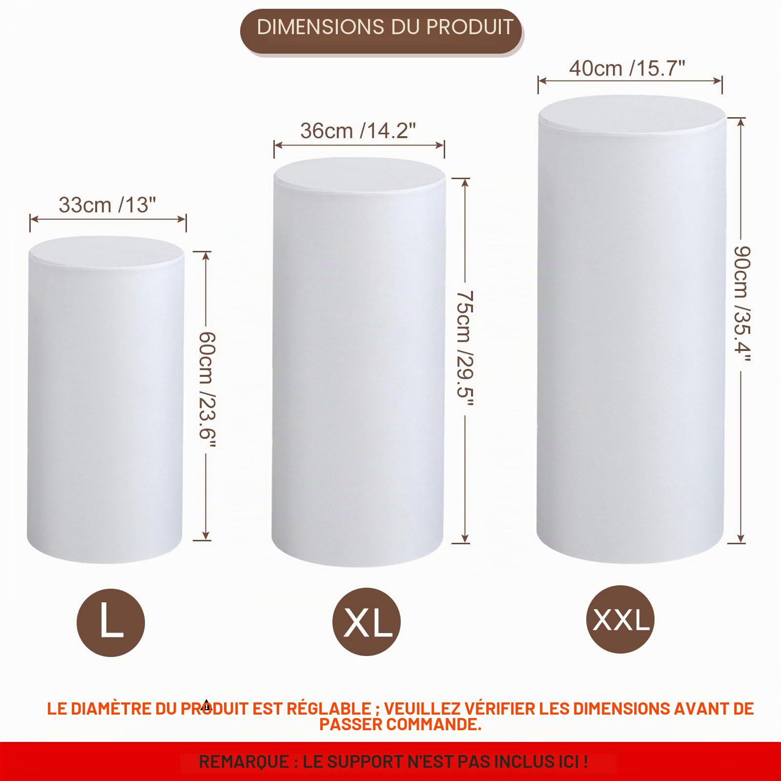 sourcing map Lot de 3 housses de support cylindriques blanches en spandex, housse de socle pour décoration de fête, mariage, anniversaire, contient uniquement des housses de cylindre (tissu élastique