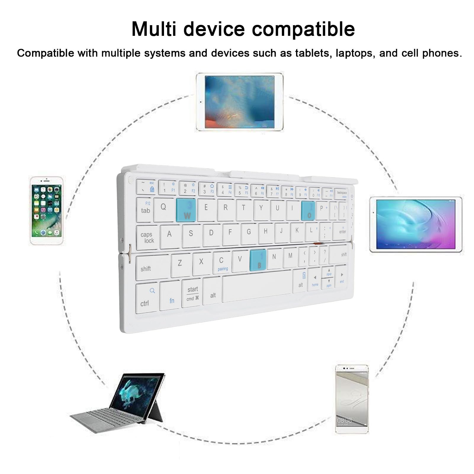 Ausla Tastiera Pieghevole Portatile, in Lega di Alluminio e ABS, Wireless Bluetooth, Ideale per Smartphone, Tablet e laptop. (Bianco argento)