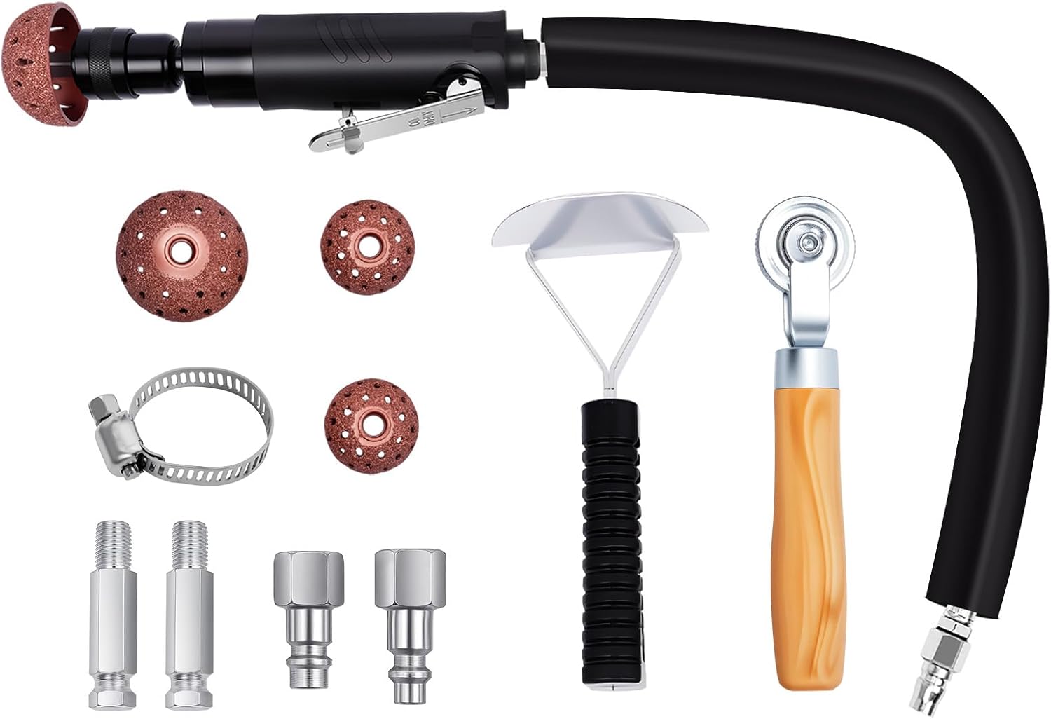 Air Tire Repair Polish Patch Tools, Includes 2500 RPM Low Speed Air Tire Buffer, Inner Liner Scraper, Patch Roller, Tungsten Steel Buffing Wheel with 3 Connector for Tire Grinding Polishing