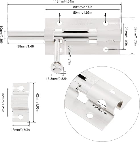 Miniatura 2 de Pestillo de cerradura de puerta con perno de barril, paquete de 2 cierres de puerta corrediza de acero inoxidable 304 de 4 pulgadas de grosor con