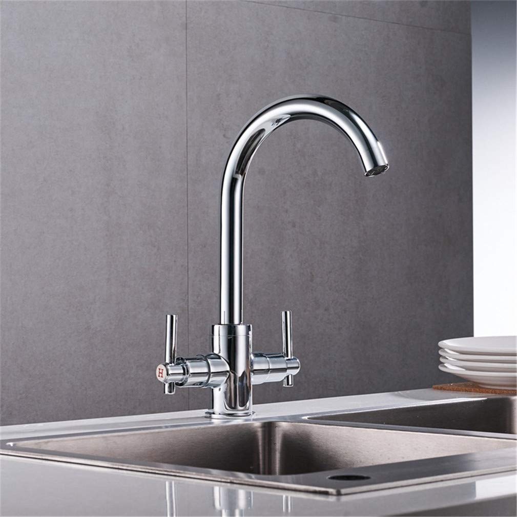 Ayuwqzx Chrome Dual Lever Swivel Spout Taps, Brass Kitchen Faucet Mixer Tap With Drinking Water Filter For Sink, Multicolor(Chrome)