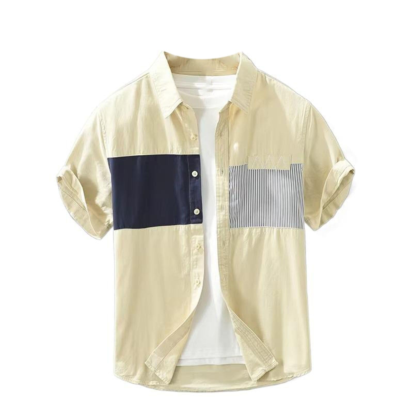 Camicetta Leggera da Uomo a Colletto abbattuto con Inserti, Top Casual per Vacanze Primaverili ed estive