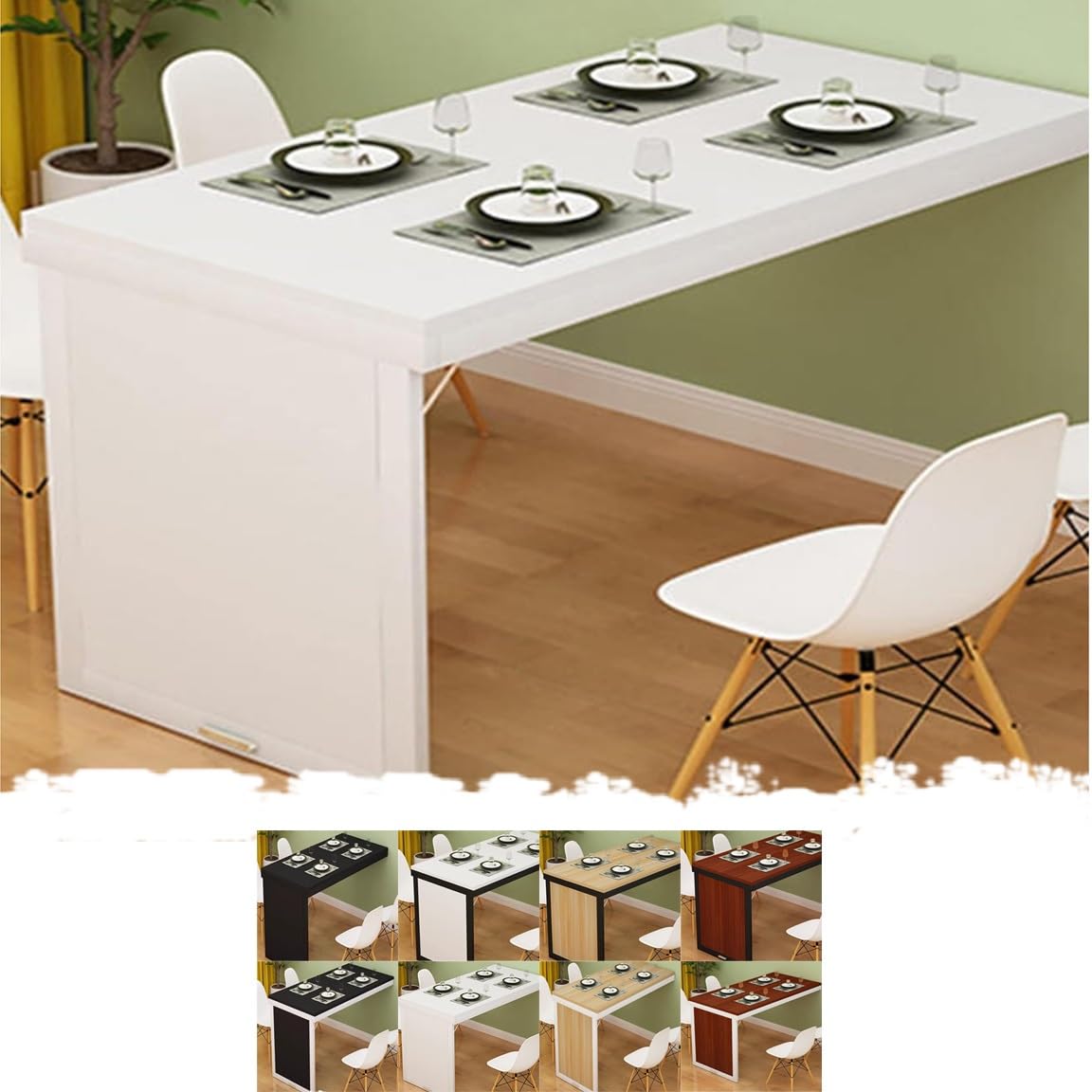 KLGFBDC Folding Wall-Mounted Table for Home Office & Kitchen Drop Leaf Desk for Small Spaces Compact White Table (120x40cm / 47.2x15.7in)
