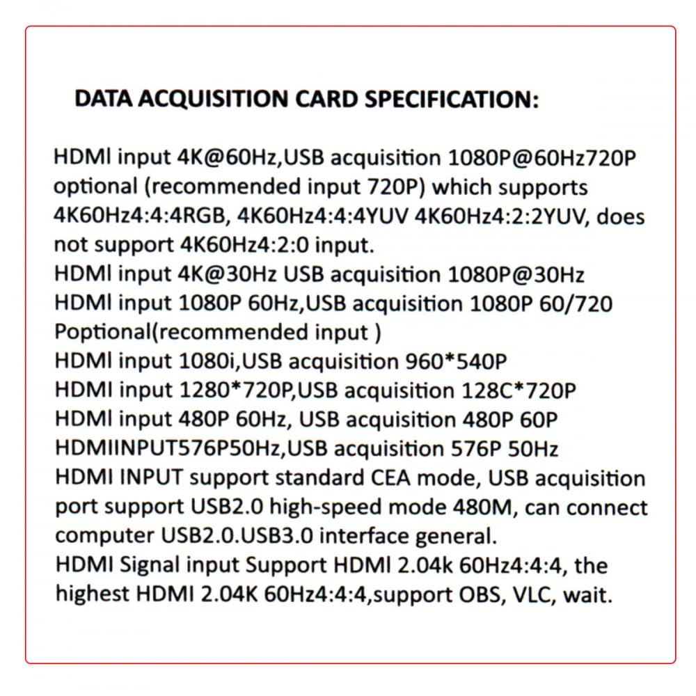 CY Scheda di acquisizione HDMI Video 4K Streaming live Dati USB per telecamera Gioco Set-Top Box Registrazione Computer DVD